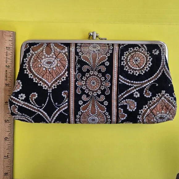 Vera Bradley Caffe Latte Brown Black Tan Large Clutch Wallet - Picture 3 of 6